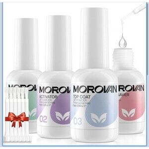 2X Morovan Dip Powder Liquid Set with Activator Base Top Coat & Dipping Powder